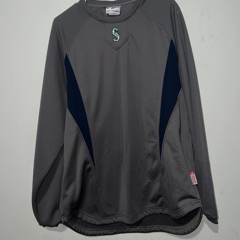 Seattle‎ Mariners Majestic Sweater Mens Large Grey Thermal Pullover MLB (2)